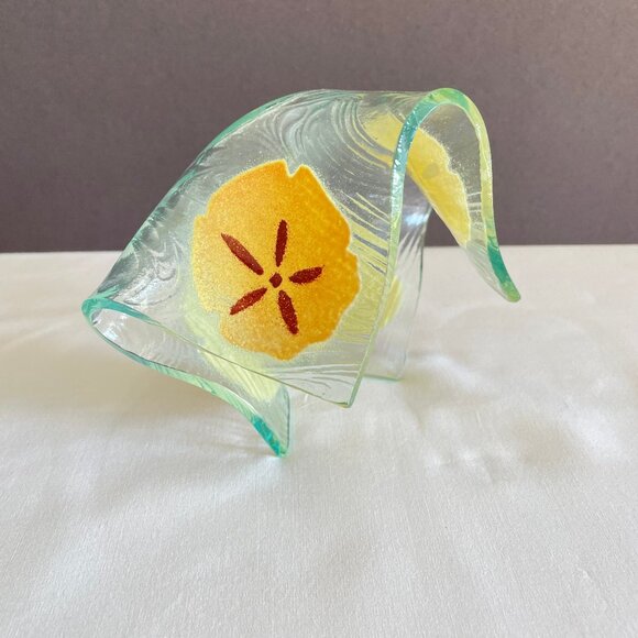 Hand Blown Glass Sand Dollar Design Candle Tealight Holder Painted Beach Coastal - Picture 5 of 7